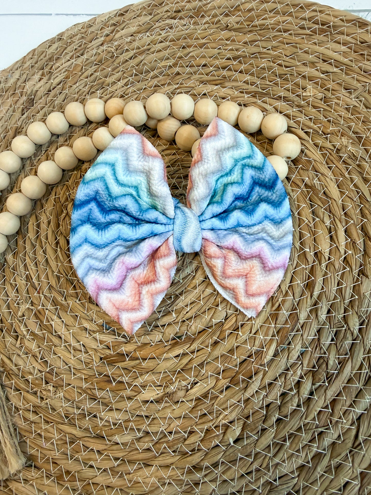 Faux embroidered pastel chevron - big bow