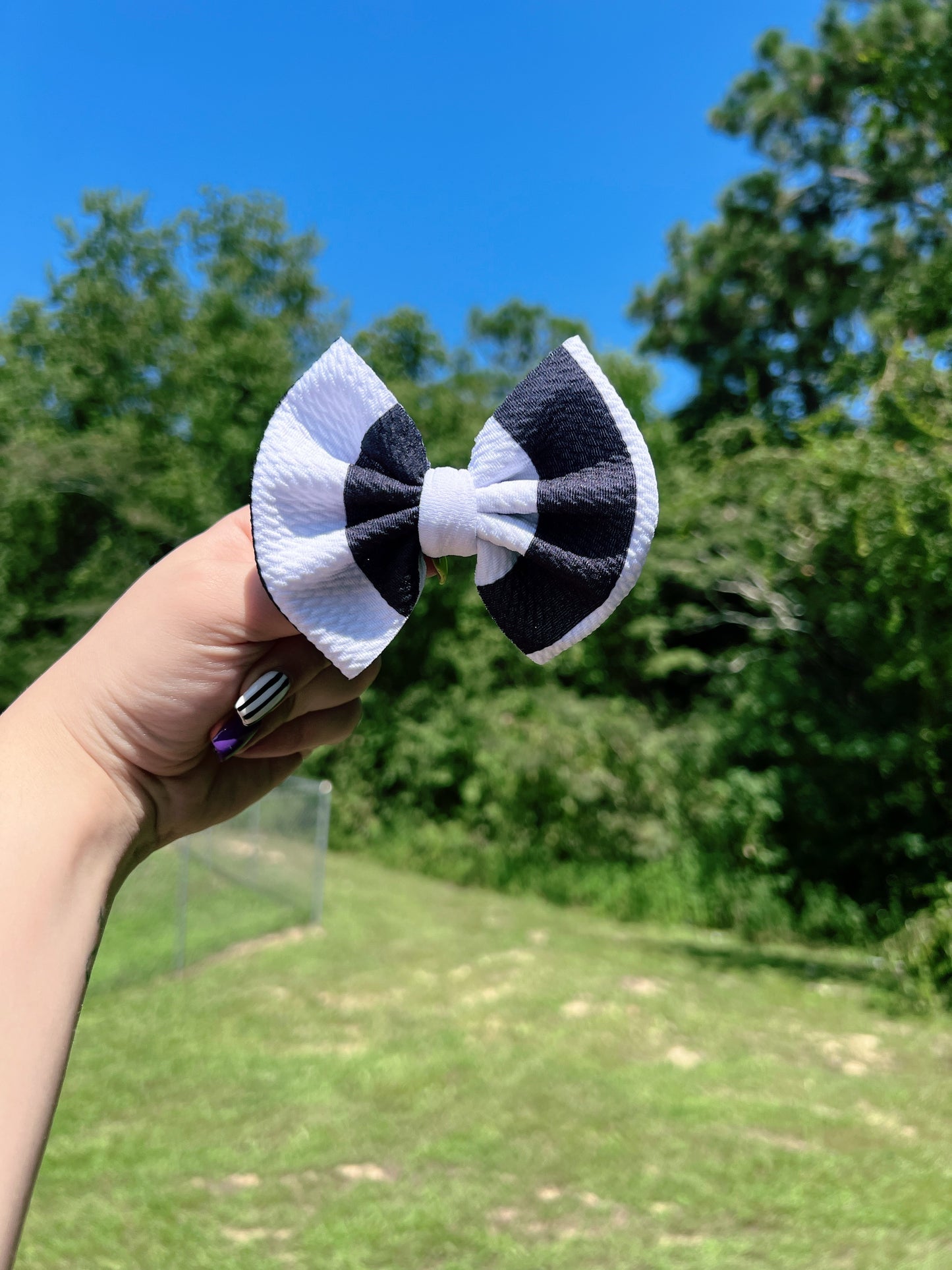 Black and White Striped Bow