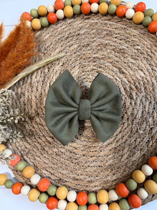 Olive Suede Bow